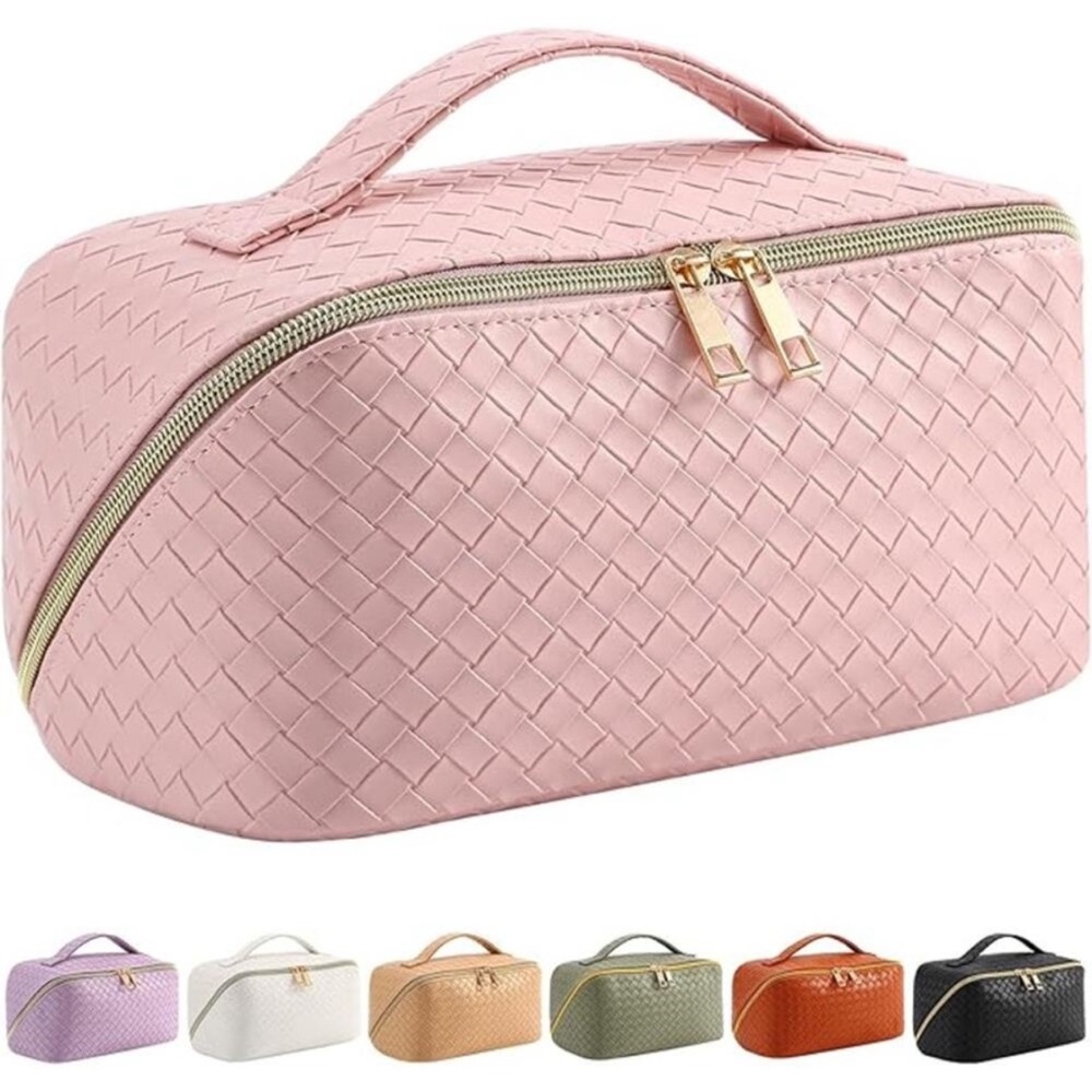 Makeup Bag PU Leather Waterproof Cosmetic Bag Women Travel Makeup Organizer Pink